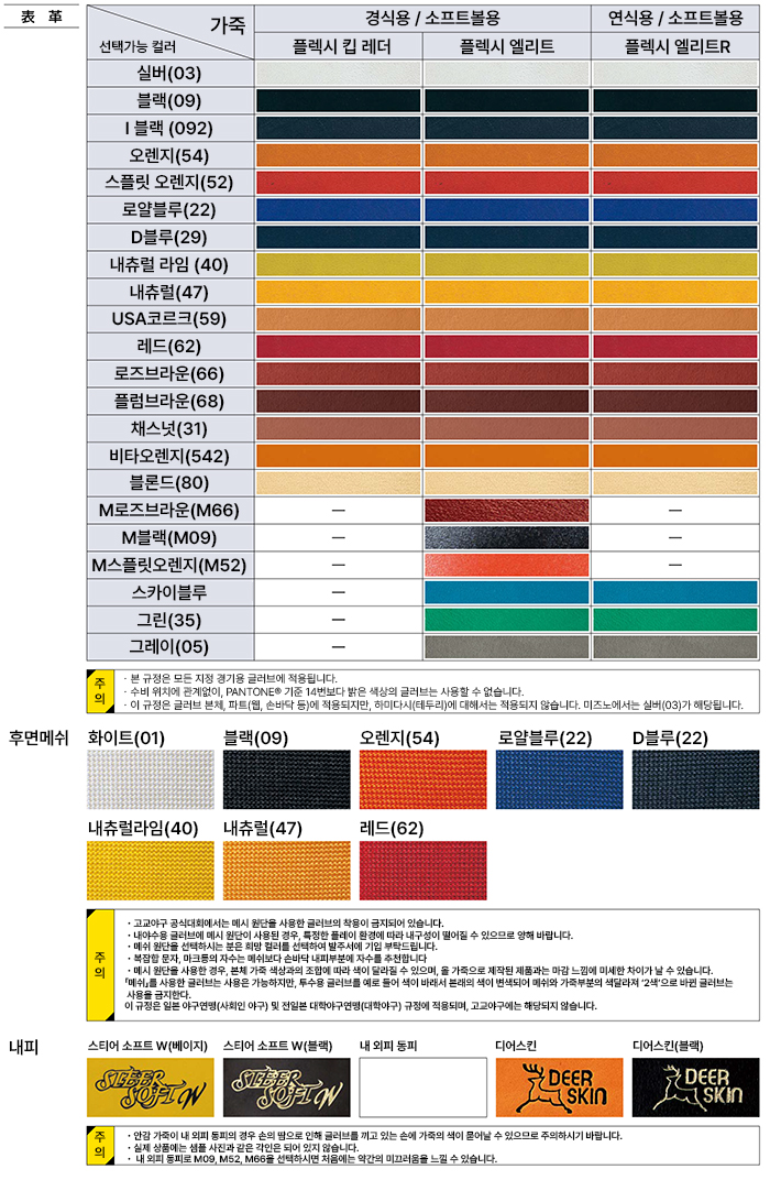 미즈노 오더 컬러표
